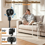 Black Portable Air Circulator Fan, 70° Horizontal Oscillation & 90° Tilt Fan with LED Touch Panel, Lightweight Standing Fan for Indoor Use - Image 5