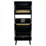 Rattan-fronted 3-tier shoe cabinet, particleboard, 54*24*135 cm, black - Image 3
