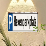 CIFbuy Vintage Witch Parking Lot Metal Tin Sign, Wall Art With Blue P Icon & Black German Text, Text, Retro Garage Decor For Home MeikTok, MeikTok, ck German Text Self-edckup Logiopmecon & - Image 6