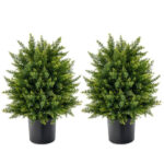 51" Artificial Boxwood Topiary Tree with 59 Flowers, Realistic Faux Evergreen Plant - White - Image 10