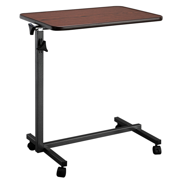 Multifunctional Adjustable Bedside Table MDF/Iron/4 Wheels With Brake, Dark Wood Grain Color