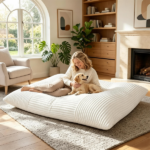 Beige Convertible Corduroy Bean Bag Floor Sofa for Adults, 76.5x55 Inch Sponge Filling Foldable Floor Mattress Guest Bed, Removable Washable Cover Large Lazy Lounger - Image 7
