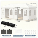 10x20ft Pop Up Canopy Tent with Detachable Sidewalls, 3-Level Adjustable Height Heavy Duty Metal Frame Outdoor Party Gazebo Waterproof 210D Oxford Fabric with Sandbags Stakes Wind Ropes for Wedding Market Camping White - Image 8