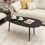 Black Stylish Irregular Shape Coffee Table, Heavy-Duty Metal Base Oval Sofa Side Table, Multifunctional Decor Center Table for Home Living Room - Image 8