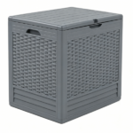 25 Gallon Outdoor Deck Box, Weatherproof PP Storage Chest with Rattan Texture, Lockable Patio Organizer Box as Side Table Extra Seat - Gray - Image 5