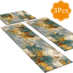 Three-piece kitchen rug set, non-slip and washable, abstract pattern kitchen hallway rug, soft and comfortable, suitable for sinks, floors, entrances, hallways and bathrooms. - Image 2