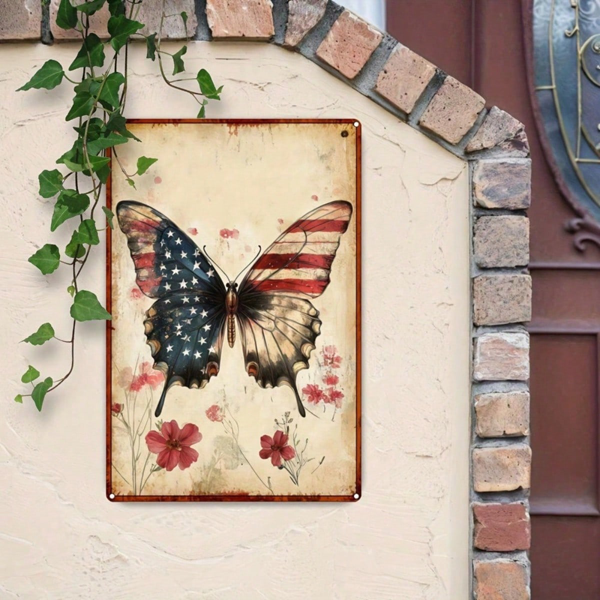 58efa015-8a14-4f5d-b3e9-32d18ca9b627.png CIFbuy 1pc Vintage American Flag Butterfly Metal Wall Art, Rustic Iron Tin Sign With Floral Accents, Accents, Patriotic Farmhouse Home Decor 8x1 BuikTok, BuikTok, Accents Self-, ckup Logiop8x1 - Image 1