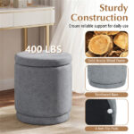 7.7 Gallon Round Storage Ottoman Foot Rest with Acacia Wood Frame, 400LBS Load Capacity Footstool- Gray - Image 4