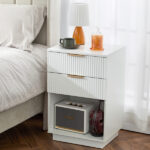 White P2 Density Board Wavy Pattern Drawer Front Two-Drawer Bedside Cabinet