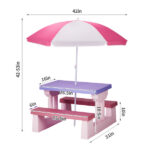 Kids Outdoor Table and Chair Sets with Removable Umbrella, Kids Picnic Table for Backyard Garden Patio, Pink & Purple - Image 6