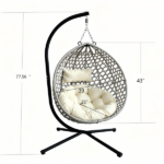 Foldable Hanging Egg Chair with Stand, HDPE Rattan Wicker Swing Chair with Cushion, Heavy Duty Frame 350 Lbs Capacity, Outdoor Patio Indoor Bedroom Balcony, Beige+Gray - Image 6