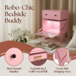 20.7" Wide Pink Robot LED Nightstand with 360° Rotating Drawer - Modern End Table - Image 18