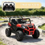 Red 2 Seater 24V Kids Electric Car, Remote Control 3 Speed LED Lights Music Horn Spring Suspension Slow Start - Image 6