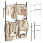 Floor to Ceiling Tension Clothes Rack No Drill Heavy Duty Carbon Steel Garment Organizer, I/L/45° Angle Adjustable Closet System with 3 Vertical Rods 4 Hanging Bars Drying Rack Reacher Pole for Rental Apartment - Image 4