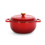 Cast iron 5QT cooking pot - Gradient red - Includes two silicone gloves - Enamel pot - Image 2