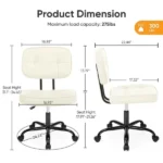 Ergonomic PU Leather Desk Chair, Armless Rolling Chair with Thickened Cushion for Small Spaces,white(Shipment from Walmart) - Image 2