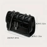 Ladies' sewn crossbody bag, vintage metal chain shoulder handbag, soft PU leather flip lock mini commuting bag, suitable for daily and dating occasions - Image 3
