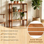 Natural Wood Folding Storage Shelf, Slatted Drainage Design Portable Display Rack for Indoor Outdoor Shoe & Plant Organizer 3-Tier Storage Shelves - Image 5