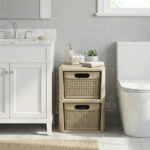 2-Drawer PP Storage Organizer Wicker Style Narrow Cabinet for Home Office - Image 7