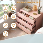 3-Drawer Chest with Faux Rose Gold Handles Drawer Dresser 25.98*12.99*22.05in Pink - Image 6