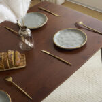 Rubber wood soft bag deep walnut dining table and chair set 1 table 4 chairs beige cushion rectangular - Image 27