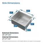 Stainless Steel Kitchen Sink, 23″x19″ Single Bowl, Undermount Handmade Sink in Dark Gray, with US Standard Drain and Hook[Unable ship on weekends, TK/TEMU only for pickup, only TX10643 warehouse supports GOFO] - Image 2