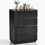 Handleless Grille-Finished 4-Drawer Bedside Table P2 Particleboard + MDF & Melamine Veneer + Thermoformed Drawer Dresser 23.62*14.96*30.71in Black - Image 3