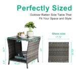 Outdoor Patio Wicker Side Table, Square End Table Bistro Coffee Table with Glass Top Storage Shelf for Porch Garden Backyard Grey SAME AS 19215985 - Image 5