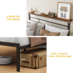 Twin Size Bed Frame with Headboard and Storage Shelf, Metal Bed, Upholstered Wooden Beds, Sturdy Frames for Bedroom Furniture, No Box Spring Needed, Black - Image 7