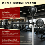 Black 64-81in Adjustable Free Standing Punching Bag: Suction Cup Speed Reaction Bar Station for Home Gym Boxing Training - Image 7