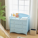 Blue painted finish, MDF, three drawers, 90.5*58*92cm, children's wooden bed with safety belt and changing table for babies - Image 6