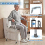 Adjustable Raised Toilet Seat (25.5"-28" Width x 27"-31" Height), 300LBS Capacity with Armrests & Storage Pouch - Image 9