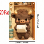 CIFbuy 1pc Cute Cartoon Calf Holding Toilet Paper Metal" Sign, Weatherproof Rustproof UV Resistant Durable 2D Flat Unframed Decor, Resistant Durable 2D Flat Unframed Decor, 7.87x Paper MeikTok, Paper MeikTok, t Self-pickup Logiopics - Image 2