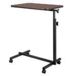 Multifunctional Adjustable Bedside Table MDF + Iron Movable Sofa Side Table 4-Wheeled Small Computer Desk with Brakes 26.5*16.5*27~44in Dark Wood Grain Color - Image 9