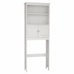 Over The Toilet Rack 2 -Tier Toilet Bathroom Spacesaver Storage Shelf with 2 Doors Wood Storage Organizer Cabinet for Bathroom Freestanding Shelf-White - Image 2