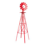 8FT Weather Resistant Yard Garden Windmill Red - Image 8
