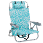 1 PCS Aluminum Beach Chair, 8.5 Inch Seat Height Teal Tribal Pattern, Adjustable Folding Chair with Headrest, Shoulder Strap, 2-in-1 Cup Holder Side Pocket, Back Cooler Bag, Integrated Oxford Fabric with Crossbar, 5 Positions Reclining Lounger, 63x109x84cm, Load Capacity 120KG - Image 9