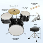 14"x10" 3-Pieces Junior Kids Drum Set Kit Pedal Drum Stick Wrench Drum Stool Black - Image 5