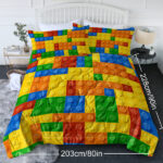 3pcs Funny Dot Building Blocks Comforter Set Colorful Bricks Thin Bedding Duvet Game Summer Quilt Set Full Size temu can only be self-picked up - Image 3