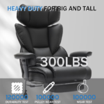Office Chair with Foot Rest and Waist Lumber Support, Ergonomic Gaming Chair with Adjustable Height Headrest, High-Back Leather Reclining Chair for Home, Black - Image 2