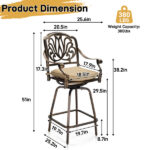 Outdoor Swivel Bar Stools Set of 2, Cast Aluminum Patio Bar Height Chairs, All-Weather Bar Dining Chairs Outdoor Swivel Chairs Furniture (Elizabethan Back) - Image 3