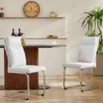 Dining chair set (2 pieces) modern leather imitation soft cushion dining chair, with soft cushion backrest and electroplated legs, suitable for kitchen/living room/dining room, white - Image 8