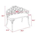 Tulip Patio Garden Bench Metal Park Bench Cast Aluminum Outdoor Furniture with Floral Rose for Patio,Park,Lawn,Yard with cushion - Image 2