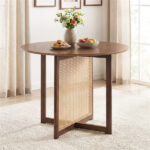 37.5" Round Dining Table for 2-4 People, Mid-Century Modern Kitchen Table with PE Rattan & Rubber Wood Legs - Image 7