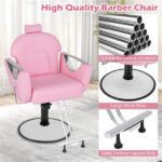 360° Swivel Reclining Barber Chair, Ergonomic Salon Chair with Hydraulic Pump (Pink) - Image 8