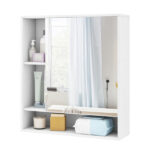 2 in 1 Mirrored Bathroom Wall Cabinet, Space-Saving Medicine Cabinet with Hidden Storage & Shelves - White - Image 6