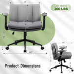 Cross Legged Chair with Flip-Up Armrests Leather, Cross Legged Office Chair on Wheels, Comfy Swivel Chair with Wide Seat for Home Office, Vanity, Ergonomic Desk Chair Adjustable, Grey - Image 2