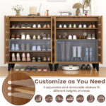 24" Farmhouse Shoe Cabinet with 2 Louvered Doors - 4-Tier Shelves, 3 Adjustable Layers (Natural Wood Grain) - Image 8