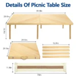 60" x 30" Foldable Boho Low Picnic Table, Solid Wood Beach Table with Adjustable Legs, Portable Indoor & Outdoor Floor Table for Picnic, Camping, BBQ, Wedding, Patio & Family Gatherings - Image 4