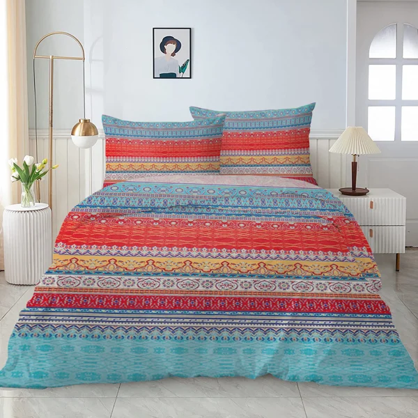 3 Pieces Orange Blue Boho Pattern Bedding Duvet Cover Set King for Adults Bedroom Decor
